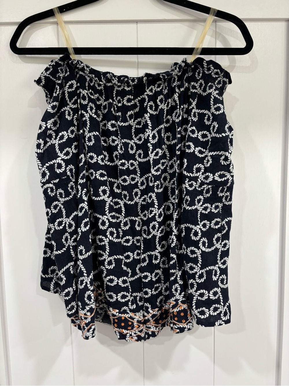 crown & ivy Navy Off-Shoulder Rope-Print Long Sleeve Top